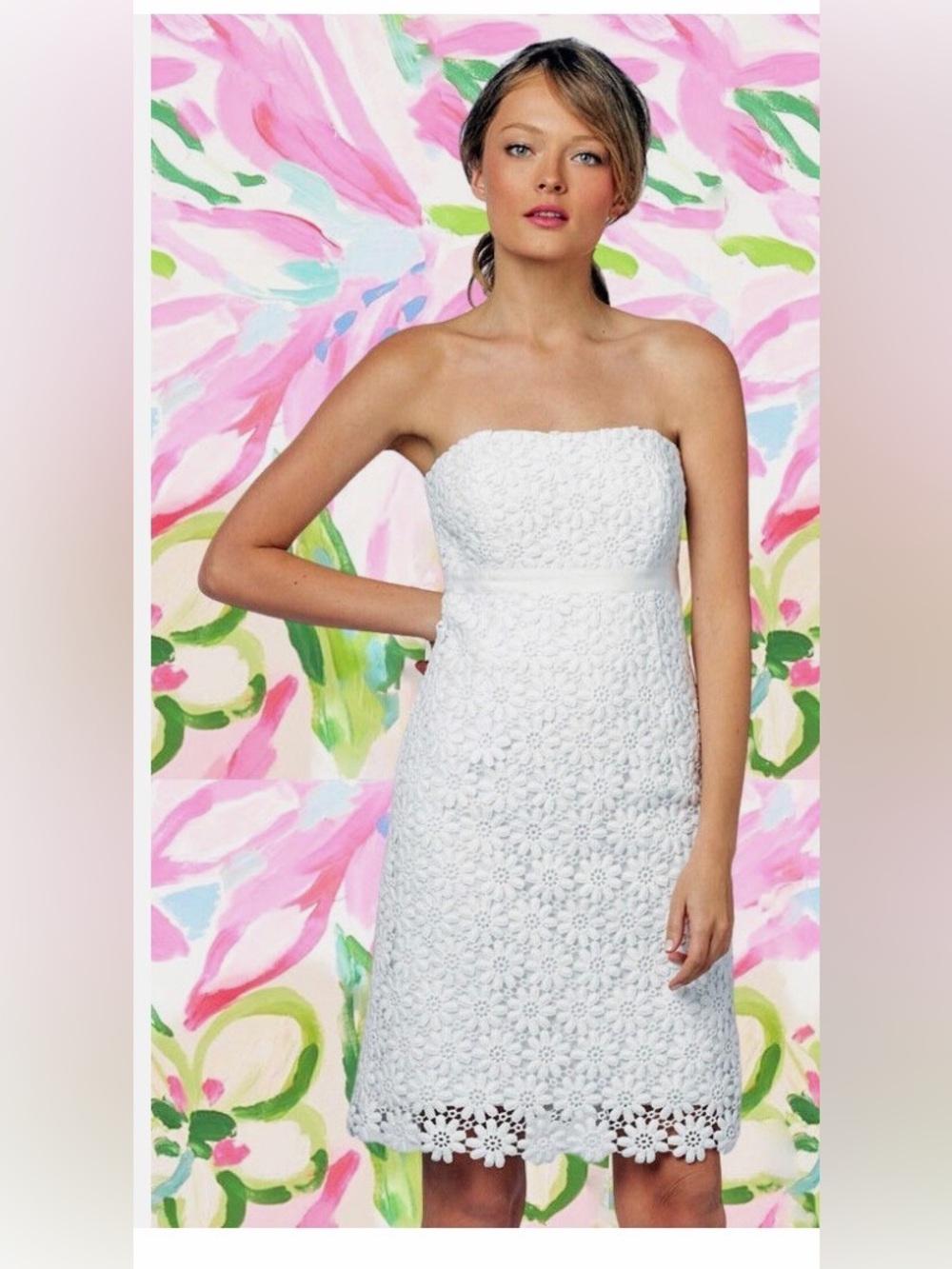 Lilly Pulitzer Bowen Floral Lace Dress White Strapless Crochet